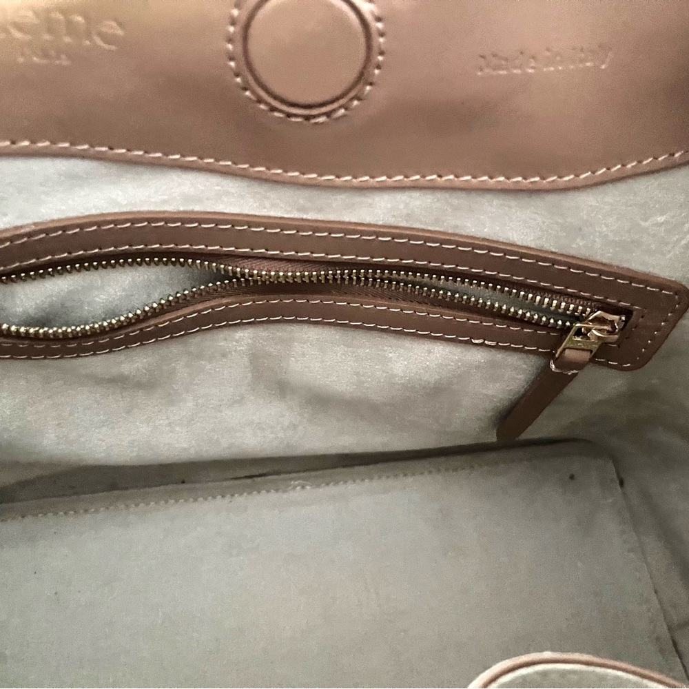 Baozi Tan & White Leather Shoulder Bag made in Italy by Elleme - Picture 6 of 9